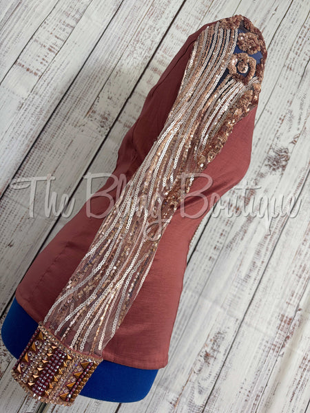 Mauve Rose & Rose Gold Day Shirt Set With Lace Sleeves (L)