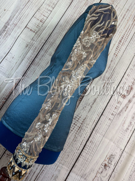 Smokey Blue & Tan Day Shirt Set With Lace Sleeves (L)