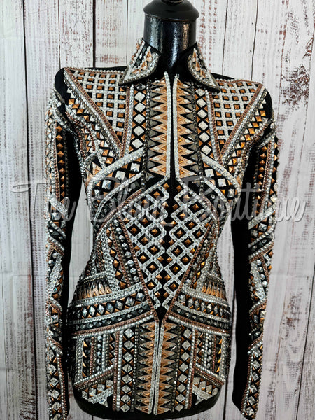 RE-ORDER Black, Rose Gold, White & Gunmetal Grey Showmanship Jacket (Choose Your Size)
