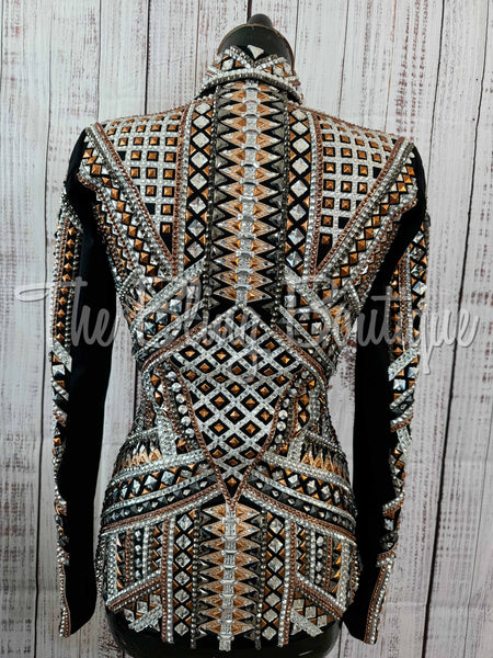 RE-ORDER Black, Rose Gold, White & Gunmetal Grey Showmanship Jacket (Choose Your Size)