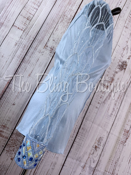 Powder Blue Day Shirt Set With Beaded Lace Sleeves (M)