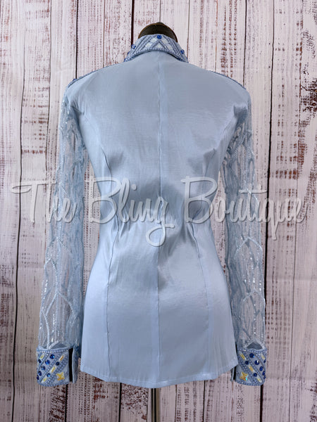 Powder Blue Day Shirt Set With Beaded Lace Sleeves (M)