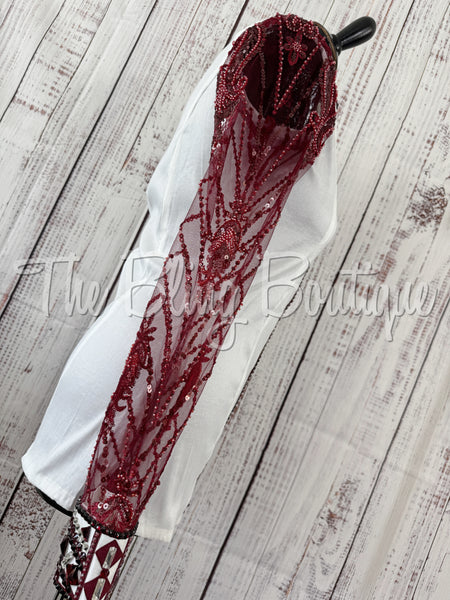 White & Burgundy Day Shirt Set With Lace Sleeves (M)