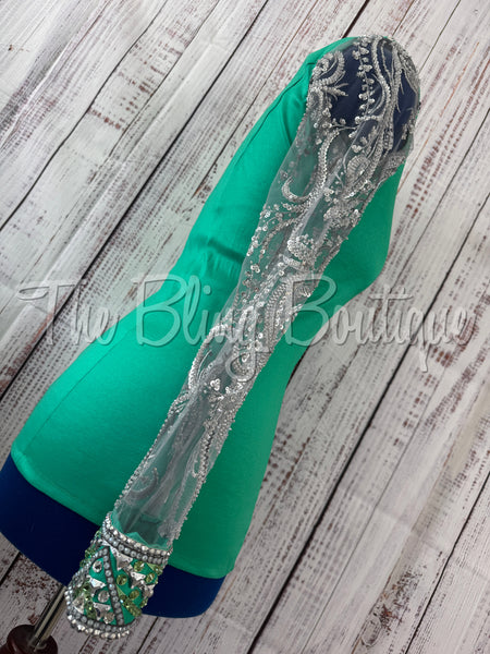 Kelly Green Day Shirt Set With Beaded Lace Sleeves (M)
