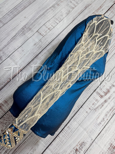 Ocean Blue & Tan Day Shirt Set With Lace Sleeves (2XL)