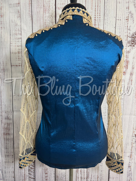 Ocean Blue & Tan Day Shirt Set With Lace Sleeves (2XL)