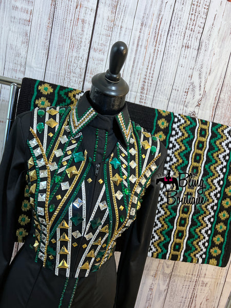 Black, Kelly Green & Gold Bolero Vest Set