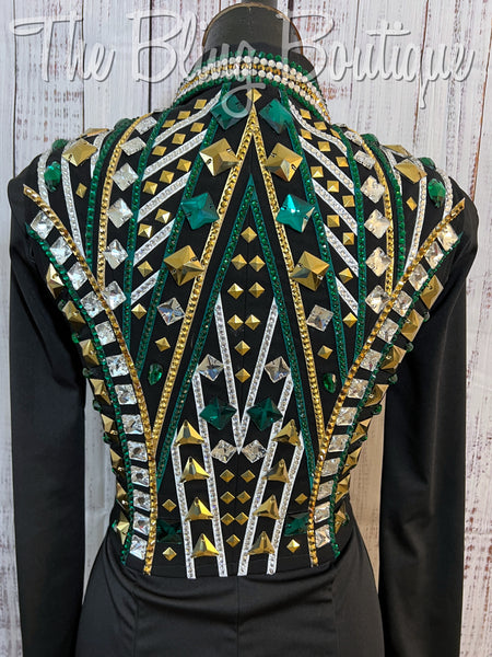 Black, Kelly Green & Gold Bolero Vest Set