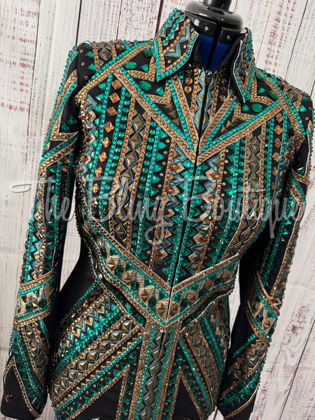 RE-ORDER Black, Green & Bronze Showmanship Jacket (Choose Your Size)