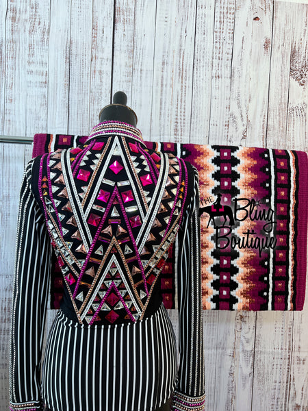 3 Piece Black, Fuchsia & Rose Gold Bolero Vest Set