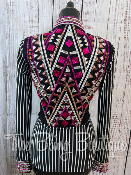 3 Piece Black, Fuchsia & Rose Gold Bolero Vest Set