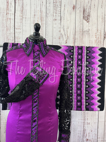 Grape & Black Day Shirt Set With Lace Sleeves (M)
