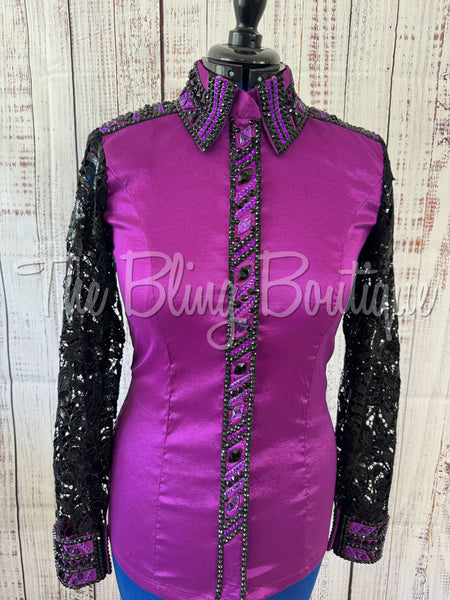 Grape & Black Day Shirt Set With Lace Sleeves (M)