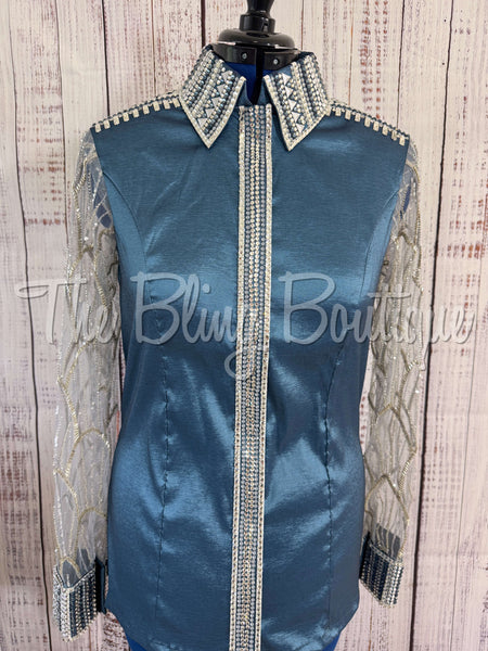 Smokey blue & Grey Day Shirt Set With Lace Sleeves (XL)
