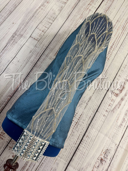 Smokey blue & Grey Day Shirt Set With Lace Sleeves (XL)