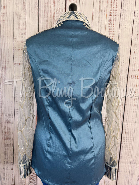 Smokey blue & Grey Day Shirt Set With Lace Sleeves (XL)