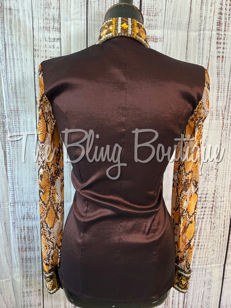 Brown, Gold & Reptile Sheer Sleeve Day Shirt Set (S)