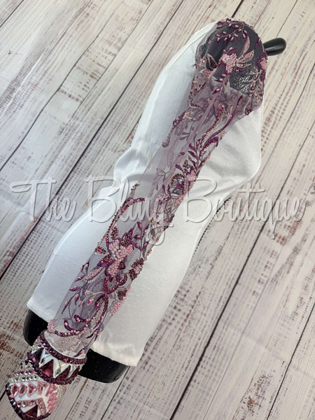 White, Plum & Lilac Day Shirt Set With Beaded Lace Sleeves (S)