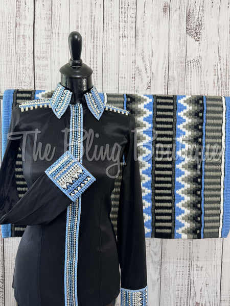 Black & Periwinkle Day Shirt Set (S)