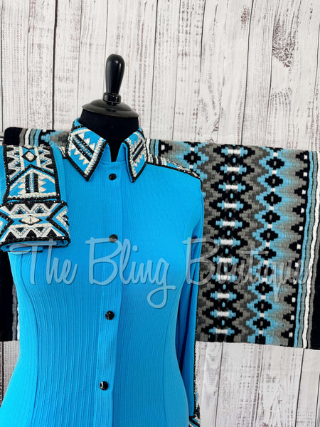 Turquoise, Black & White Day Shirt Set (XL)