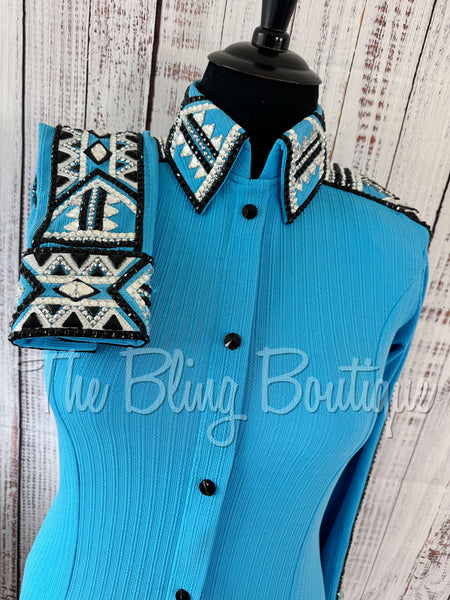 Turquoise, Black & White Day Shirt Set (XL)