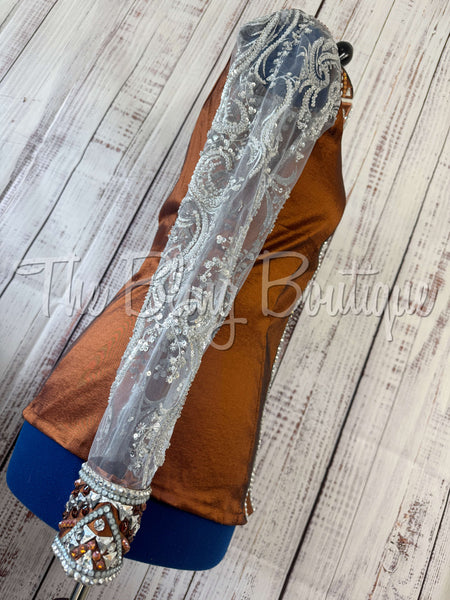 Rust & Charcoal Day Shirt Set With Beaded Lace Sleeves (L)