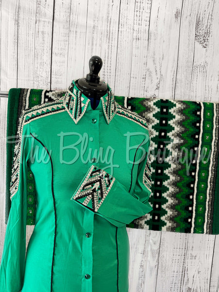 Kelly Green, Black, Silver & White Day Shirt Set (L)