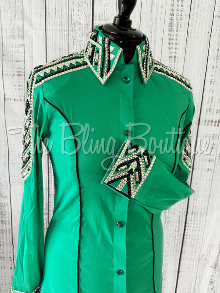 Kelly Green, Black, Silver & White Day Shirt Set (L)