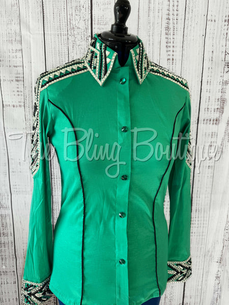 Kelly Green, Black, Silver & White Day Shirt Set (L)