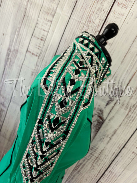 Kelly Green, Black, Silver & White Day Shirt Set (L)