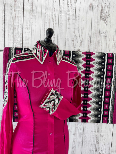 Hot Pink, Silver, Black & White Day Shirt Set (M)