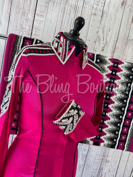 Hot Pink, Silver, Black & White Day Shirt Set (M)