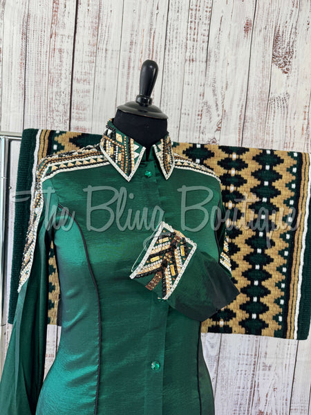Hunter Green, Tan, Black & White Day Shirt Set (XL)