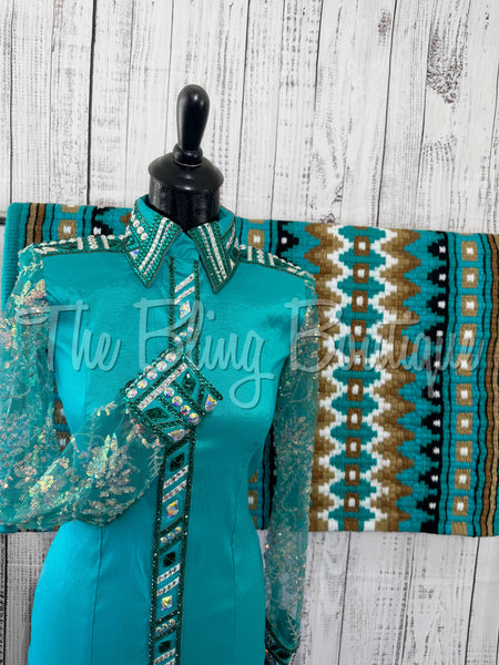 Teal Day Shirt Set With Lace Sleeves (S)