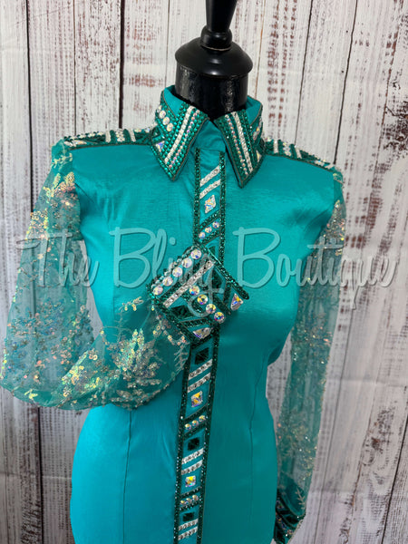 Teal Day Shirt Set With Lace Sleeves (S)