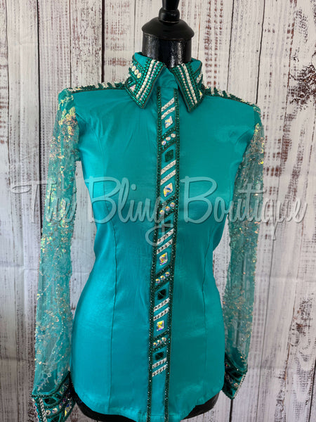 Teal Day Shirt Set With Lace Sleeves (S)