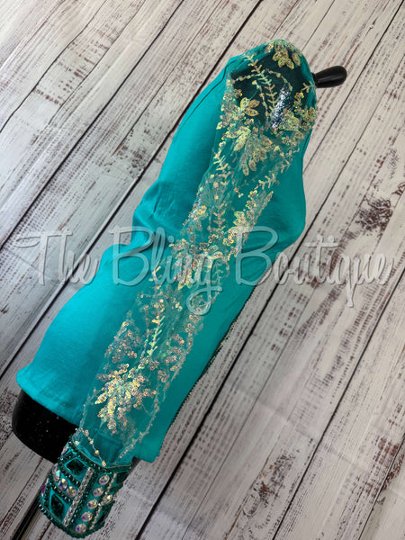 Teal Day Shirt Set With Lace Sleeves (S)