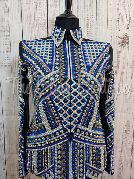RE-ORDER Black, Royal Blue & Silver Showmanship Jacket (Choose Your Size)