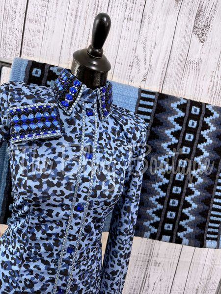 Periwinkle, Blue & Black Leopard Day Shirt Set (Sizes Small-3XL)