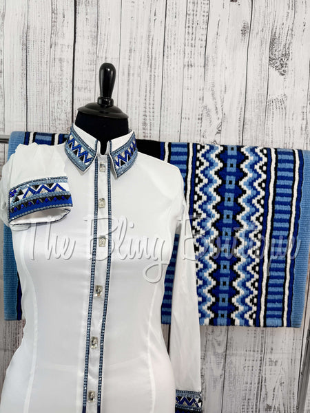 White & Shades Of Blue Day Shirt Set (XL)