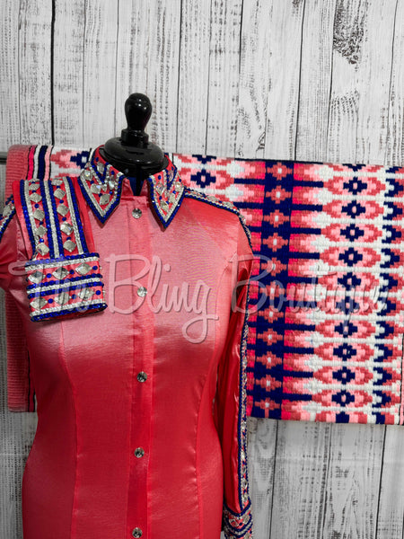 Coral & Royal Blue Day Shirt Set (M)