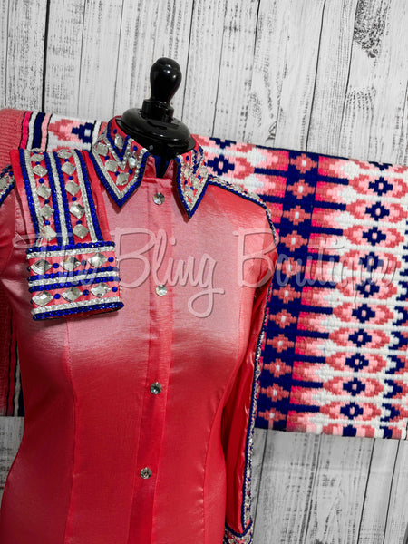 Coral & Royal Blue Day Shirt Set (M)