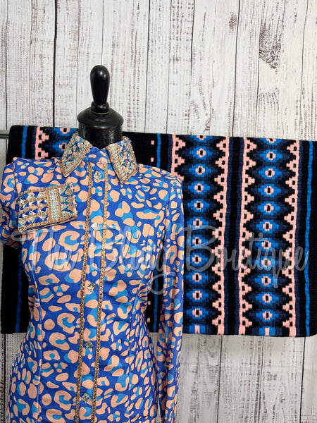 Blue & Peach Leopard Day Shirt Set (Sizes Small-3XL)