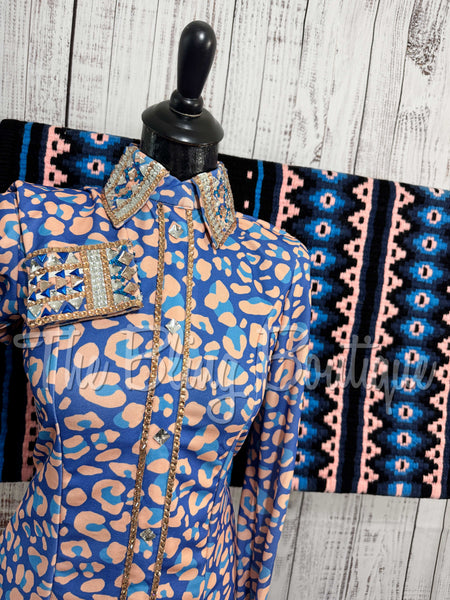 Blue & Peach Leopard Day Shirt Set (Sizes Small-3XL)