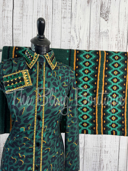 Black, Hunter Green & Gold Leopard Day Shirt Set (Sizes Small-3XL)