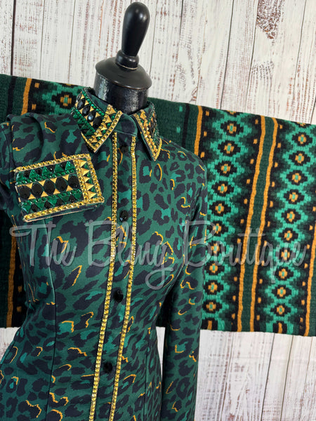 Black, Hunter Green & Gold Leopard Day Shirt Set (Sizes Small-3XL)