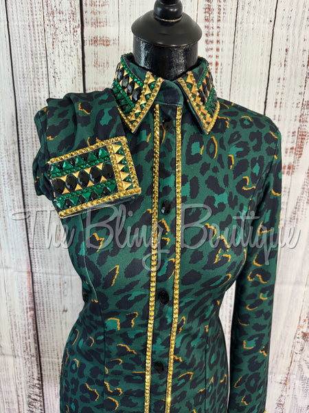 Black, Hunter Green & Gold Leopard Day Shirt Set (Sizes Small-3XL)