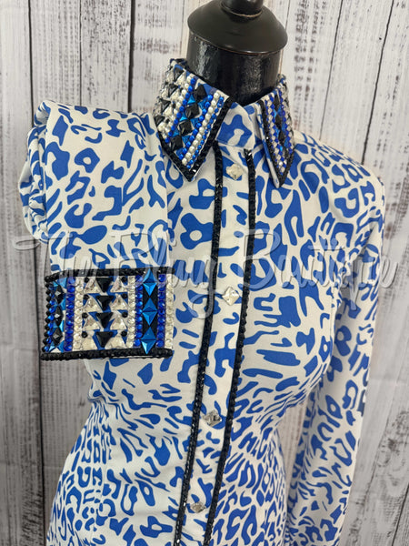 Blue & White Leopard Day Shirt Set (Sizes Small-3XL)