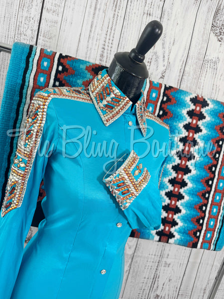 Turquoise & Copper Day Shirt Set (S)