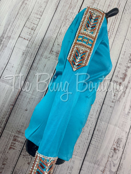 Turquoise & Copper Day Shirt Set (S)